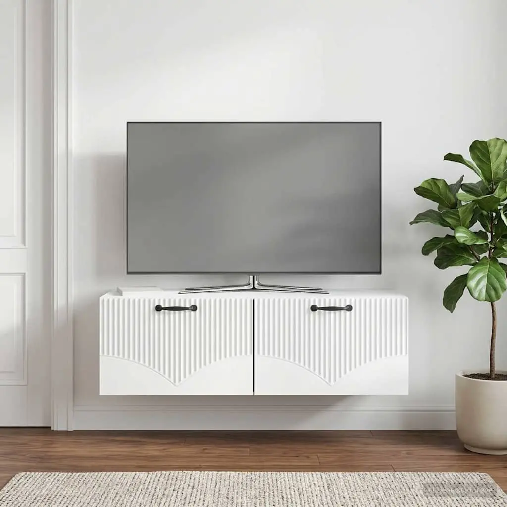 Wall-Mounted TV Cabinet in White 98x41x30cm