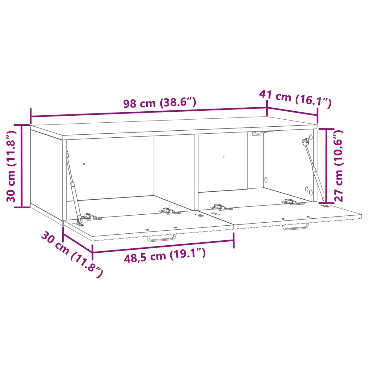 Wall-Mounted TV Cabinet in White 98x41x30cm