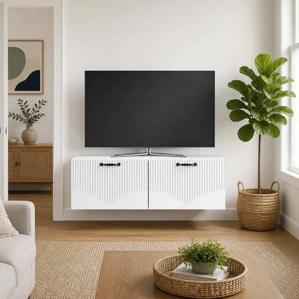 White Wall-Mounted TV Cabinet for Media Storage