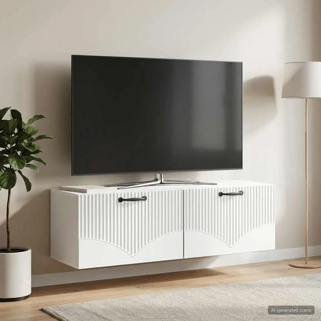 White Wall-Mounted TV Cabinet for Media Storage