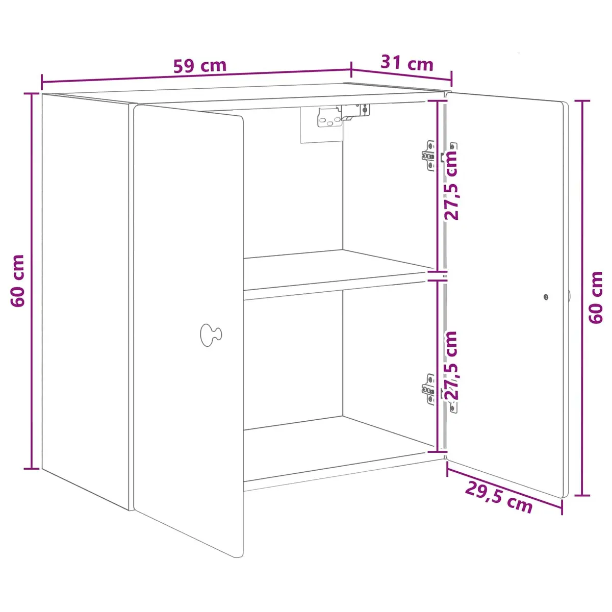 Wall-Mounted Cabinet Engineered Wood White 59x31x60cm Multiple Shelves Door