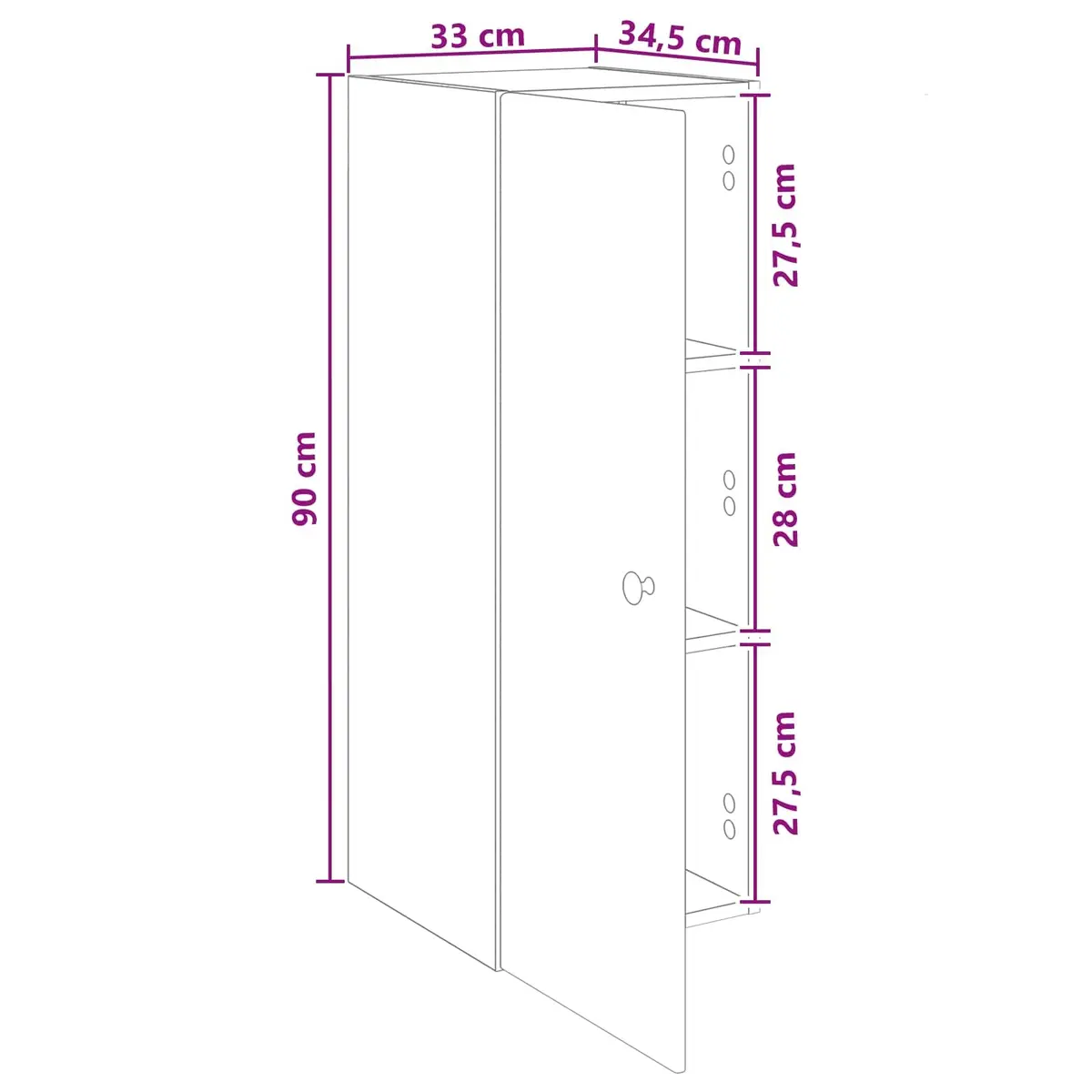 White Wall-Mounted Storage Cabinet 33x34.5x90cm