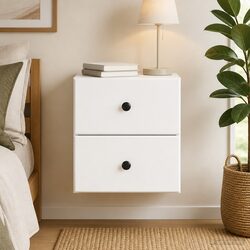 White Wall-Mounted Bedside Cabinet with Storage Drawer