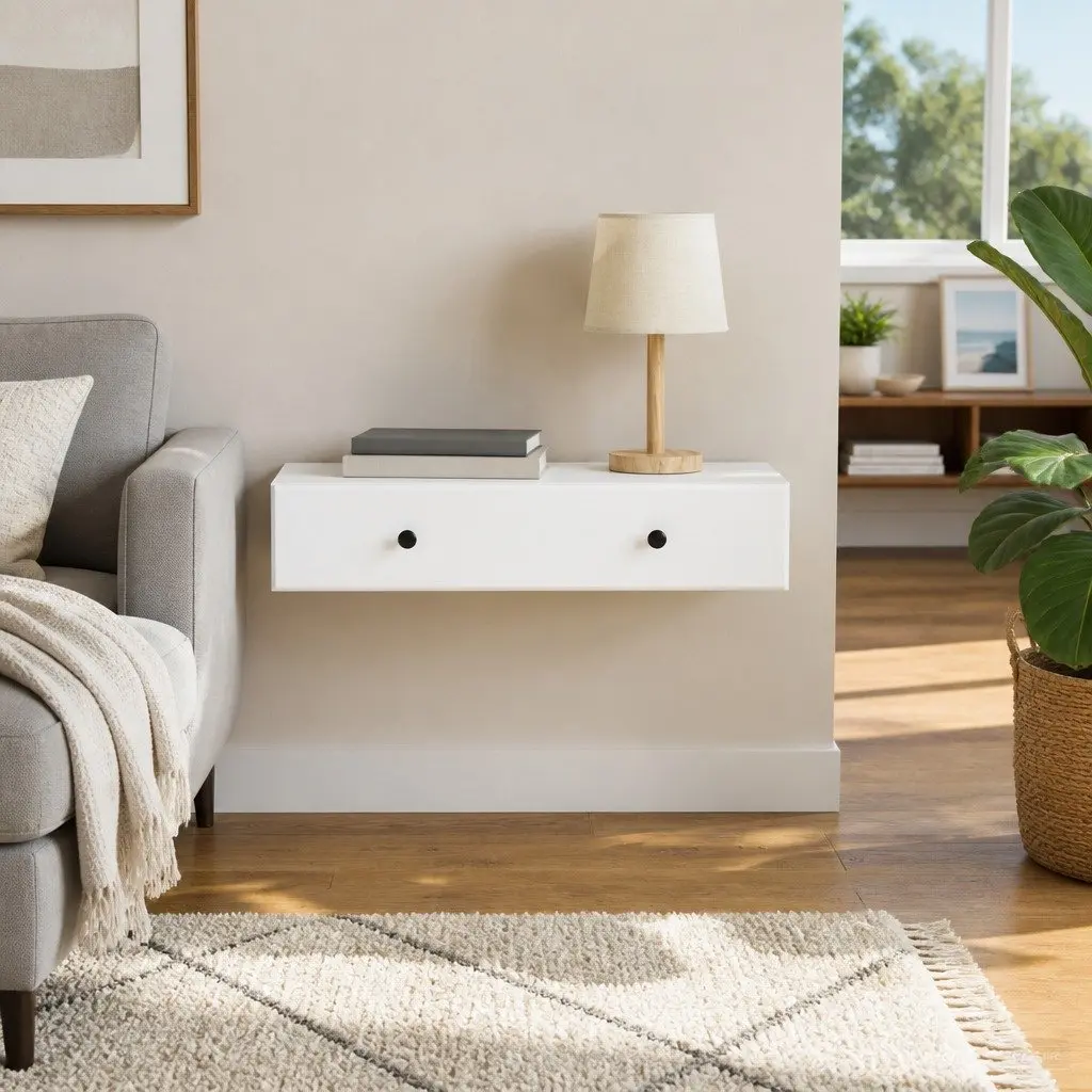 Wall-Mounted Side Table with Drawers in White