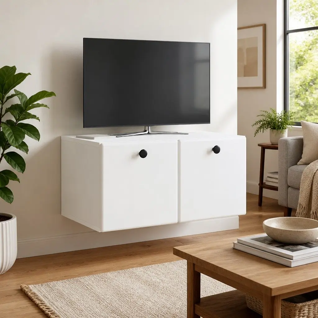 White Wall-Mounted TV Cabinet for Living Rooms