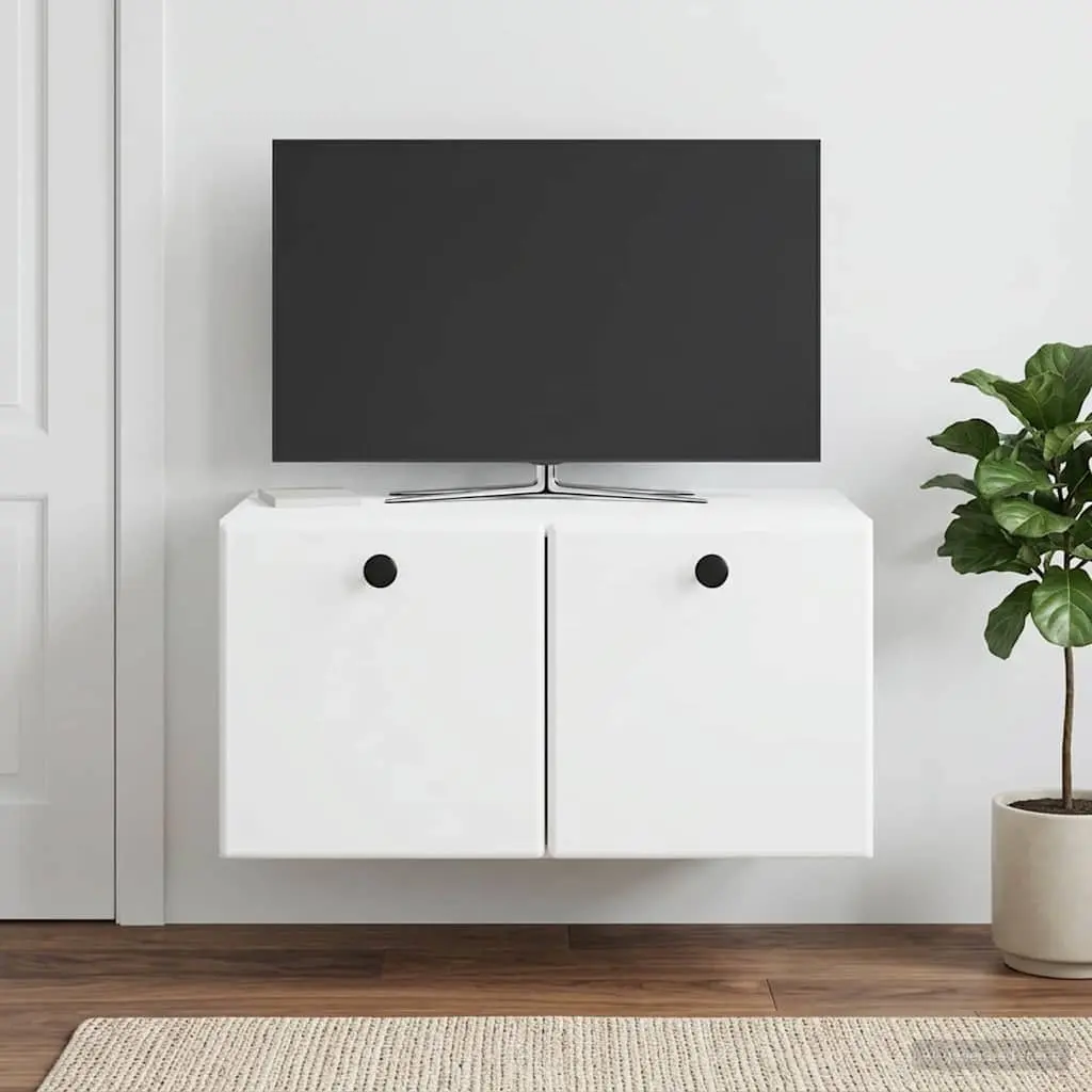 White Wall-Mounted TV Cabinet for Living Rooms