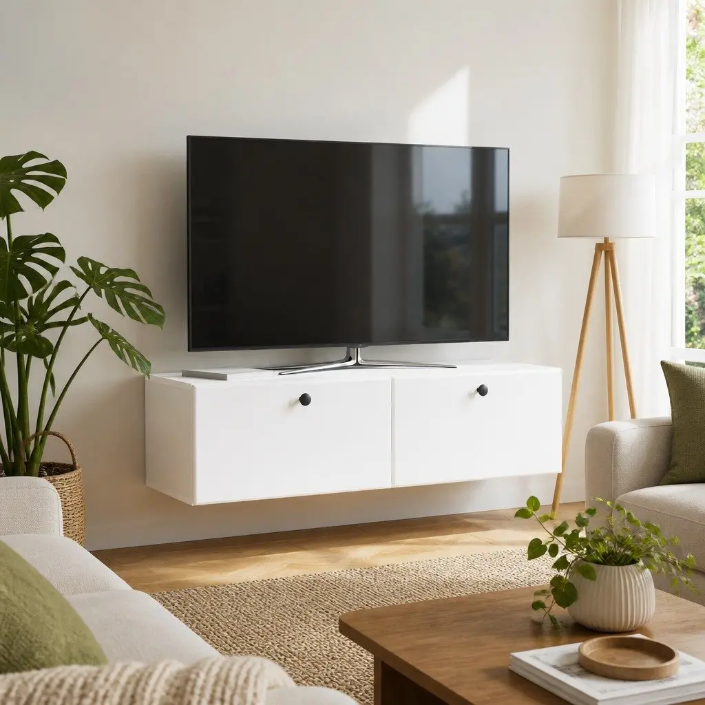 Wall-Mounted TV Cabinet in White, 98 x 41 x 30 cm