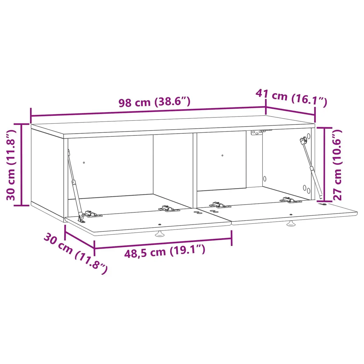 Wall-Mounted TV Cabinet in White, 98 x 41 x 30 cm