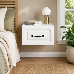 Sturdy Wall-Mounted White Nightstand with LED Lighting