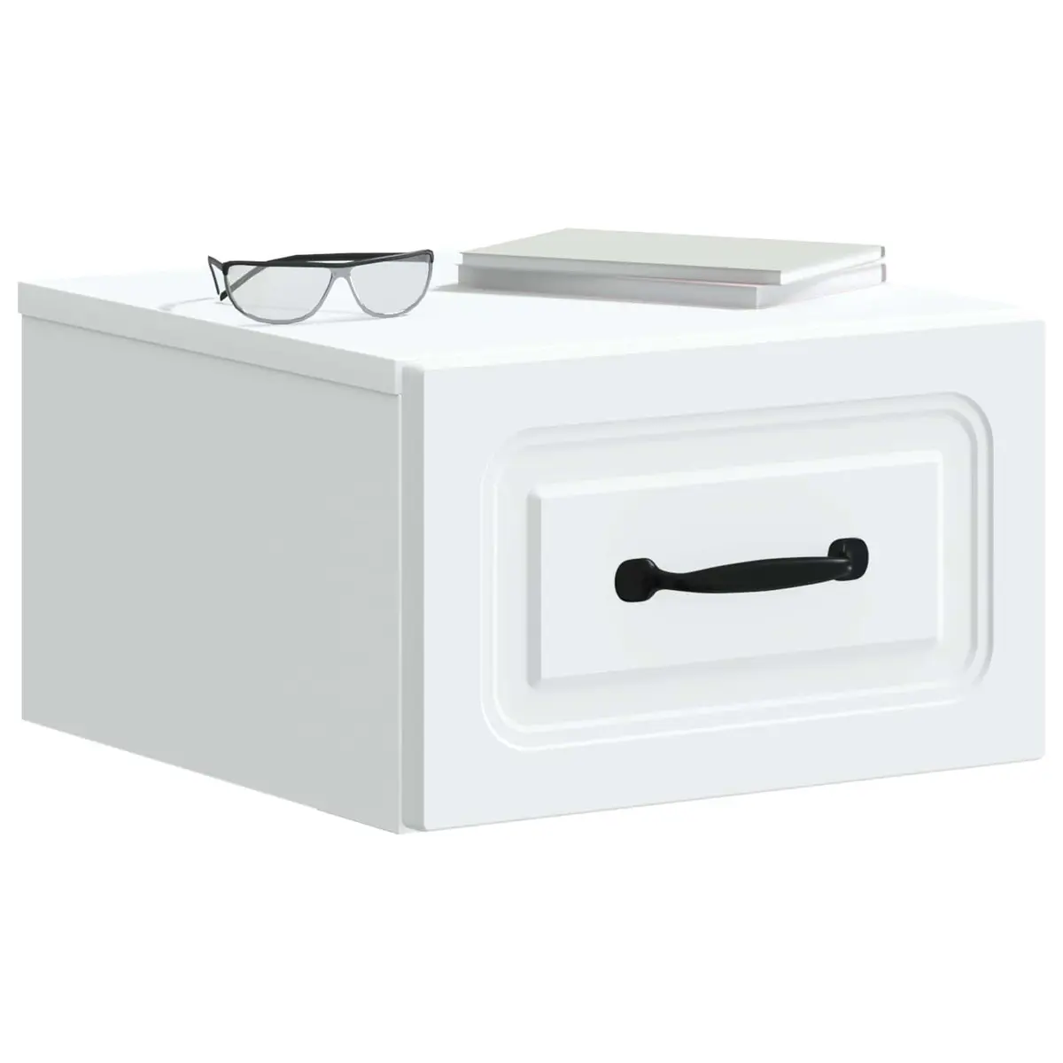 Wall-Mounted White Nightstand with LED Lighting