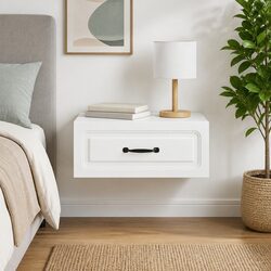 Wall-Mounted Bedside Cabinet White Modern Bedroom Storage Table 49 x 34.5 x 20