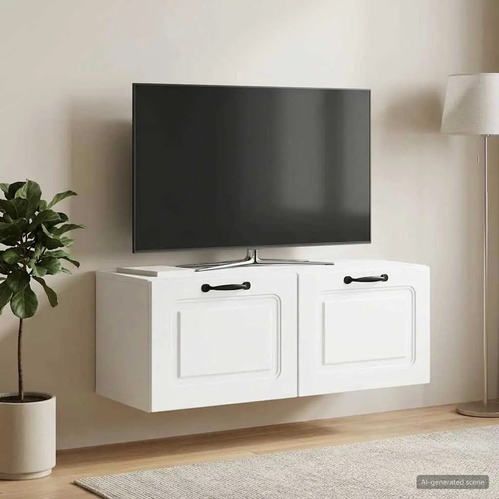 Wall-Mounted TV Cabinet Entertainment Unit Living Room Storage Shelves White