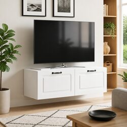 Wall-Mounted TV Cabinet White 98 x 31 x 30 cm Entertainment Unit Storage Shelves