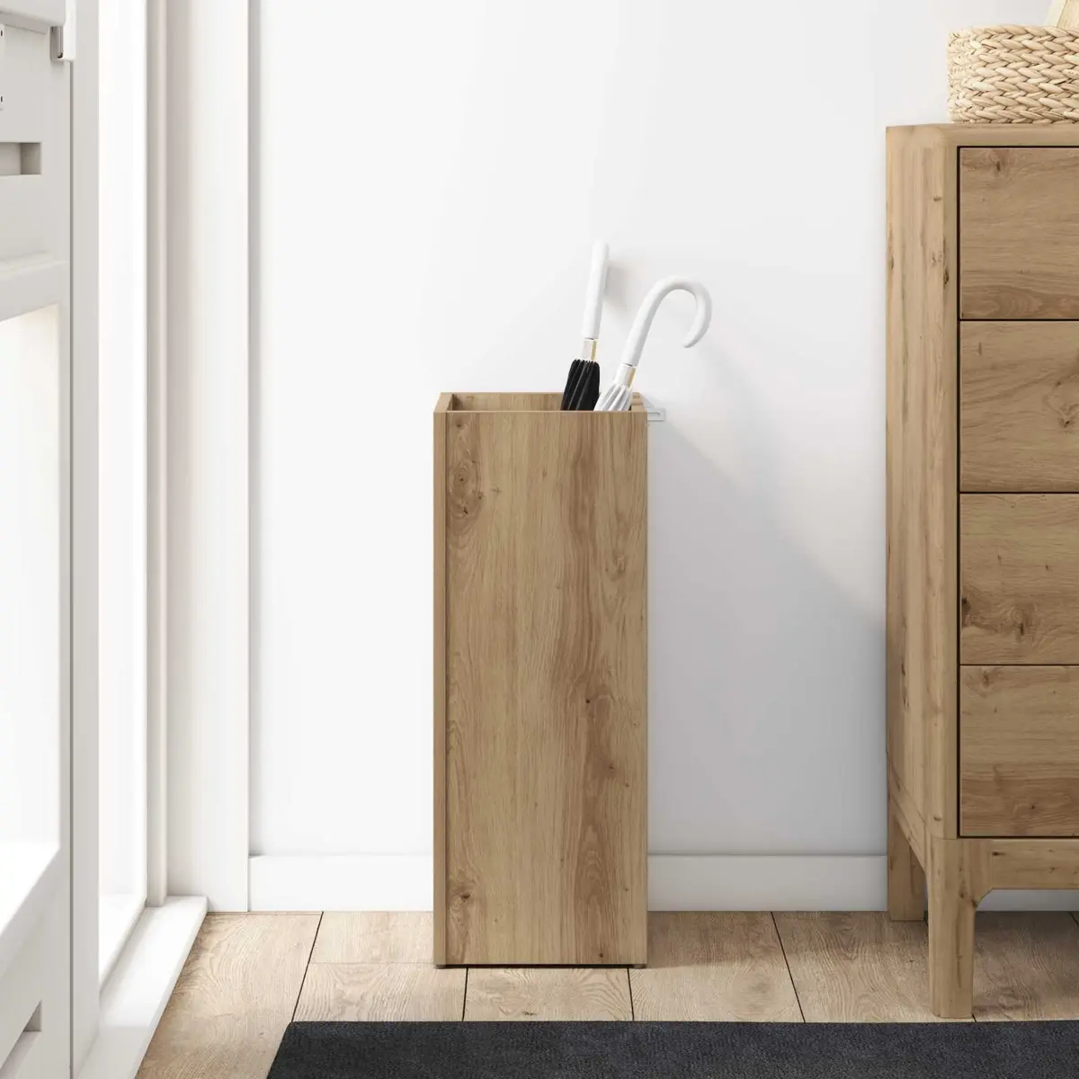 Umbrella Stand Wooden Storage Organizer Modern Design Hallway Entryway Brown