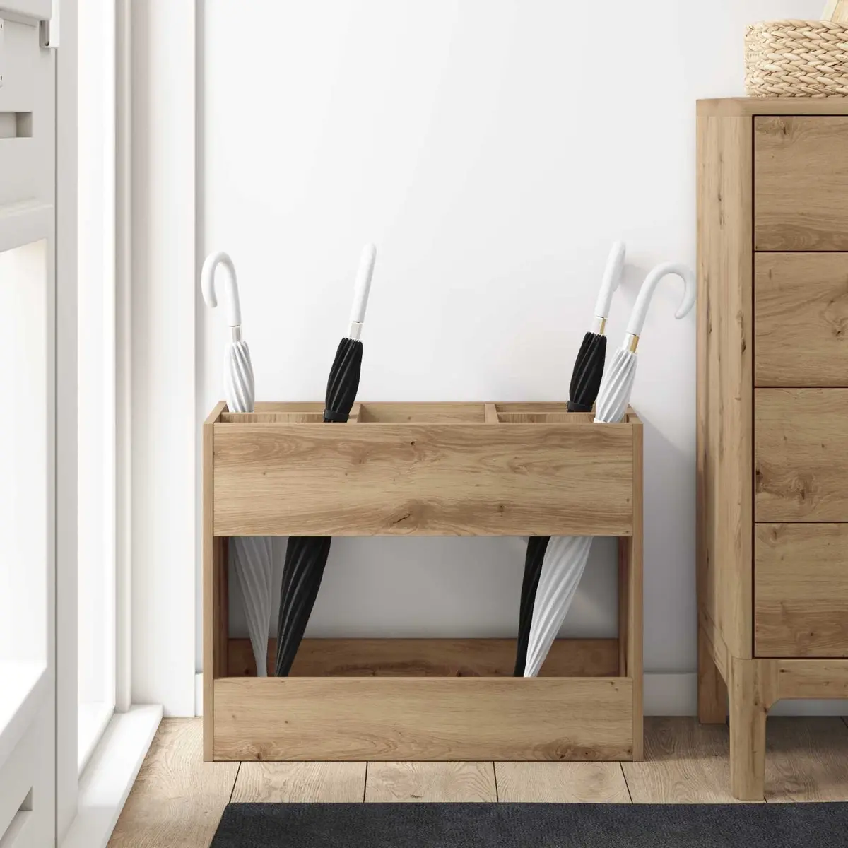 Brown Engineered Wood Umbrella Stand Storage Rack