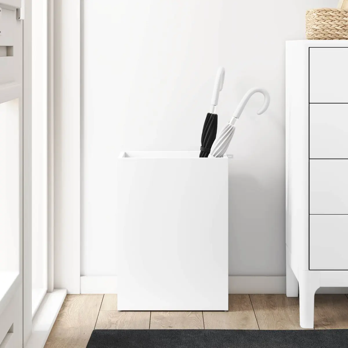 Umbrella Stand White Rectangular Storage Rack Hallway Entryway Modern Home
