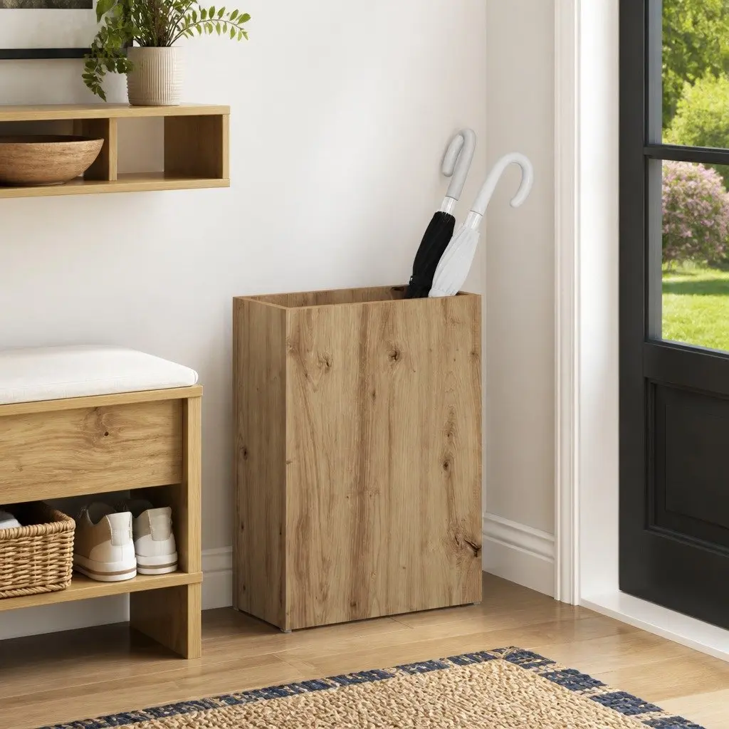 Rectangular Brown Umbrella Stand for Entryway Storage