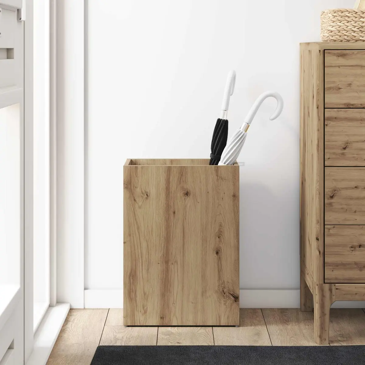 Rectangular Brown Umbrella Stand for Entryway Storage