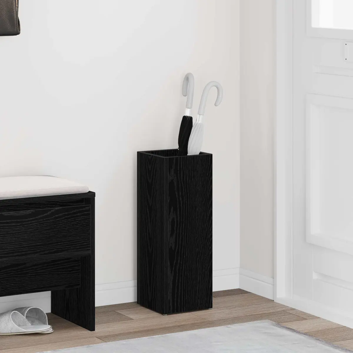 Umbrella Stand Engineered Wood Rectangular Black