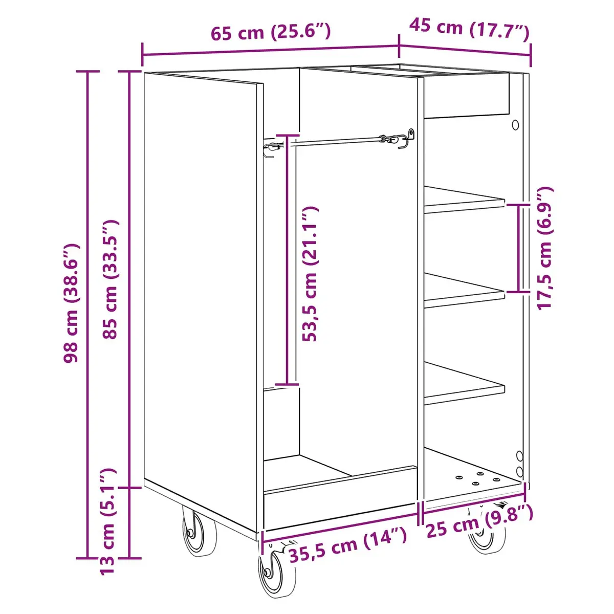 Golf Cabinet Wooden White 65x45x98cm