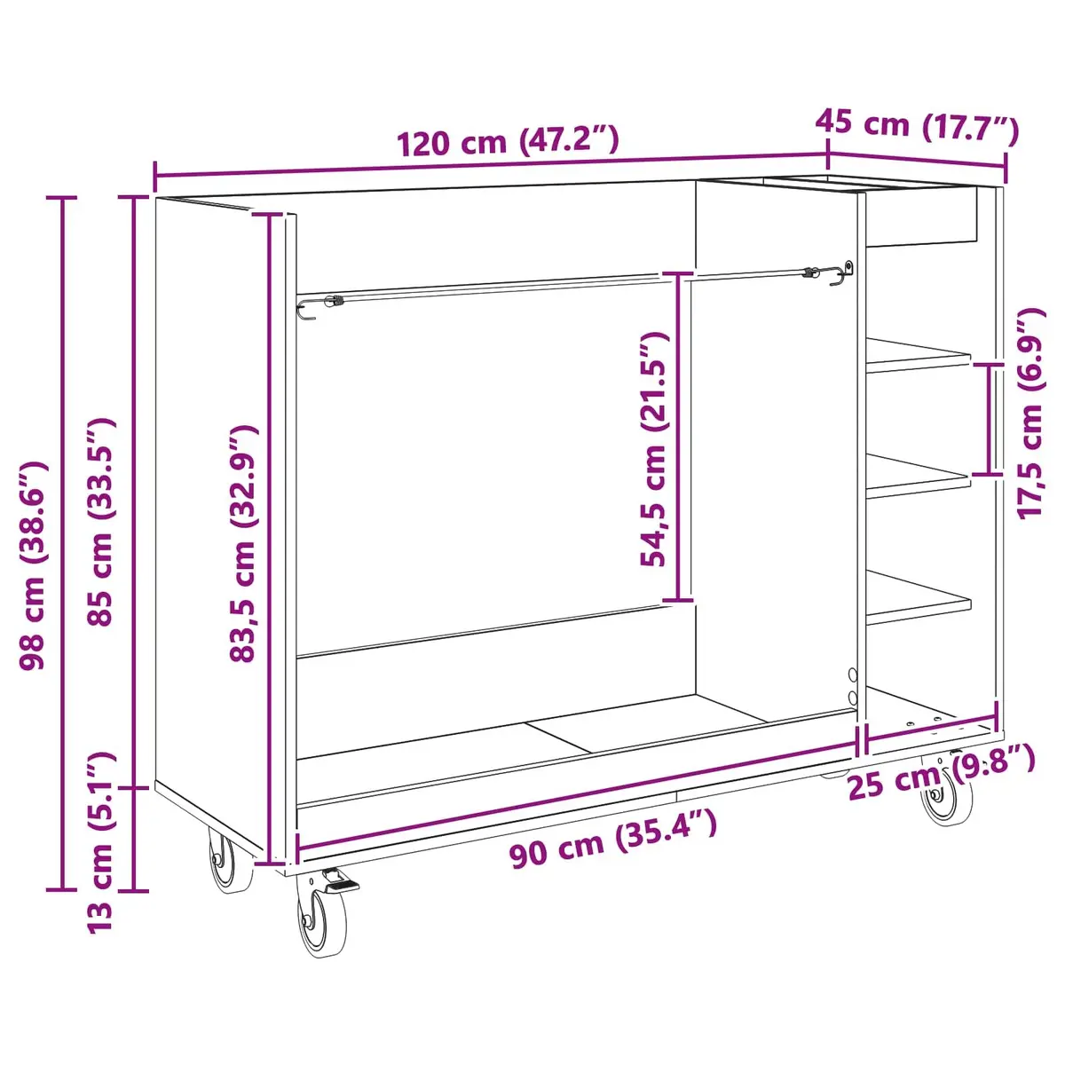 Golf Cabinet Wooden Storage Organizer White Indoor 120 x 45 x 98 cm