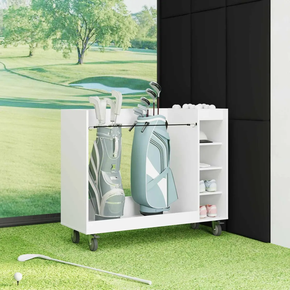 Golf Cabinet Wooden Storage Organizer White Indoor 120 x 45 x 98 cm