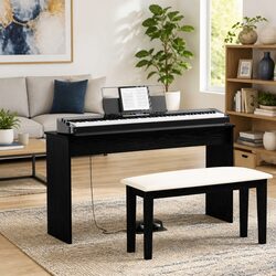 Sturdy Black Oak Keyboard Stand - 120 x 32 x 64 cm