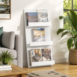 Durable White Magazine Rack with Shelf for Storage