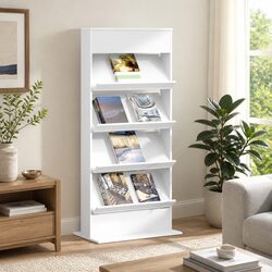 White Engineered Wood Magazine Rack with Shelf