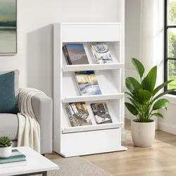 Durable White Magazine Rack with Shelf for Modern Spaces