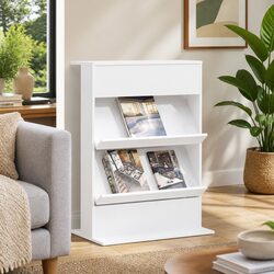 Stylish White Magazine Rack with Shelf for Any Space