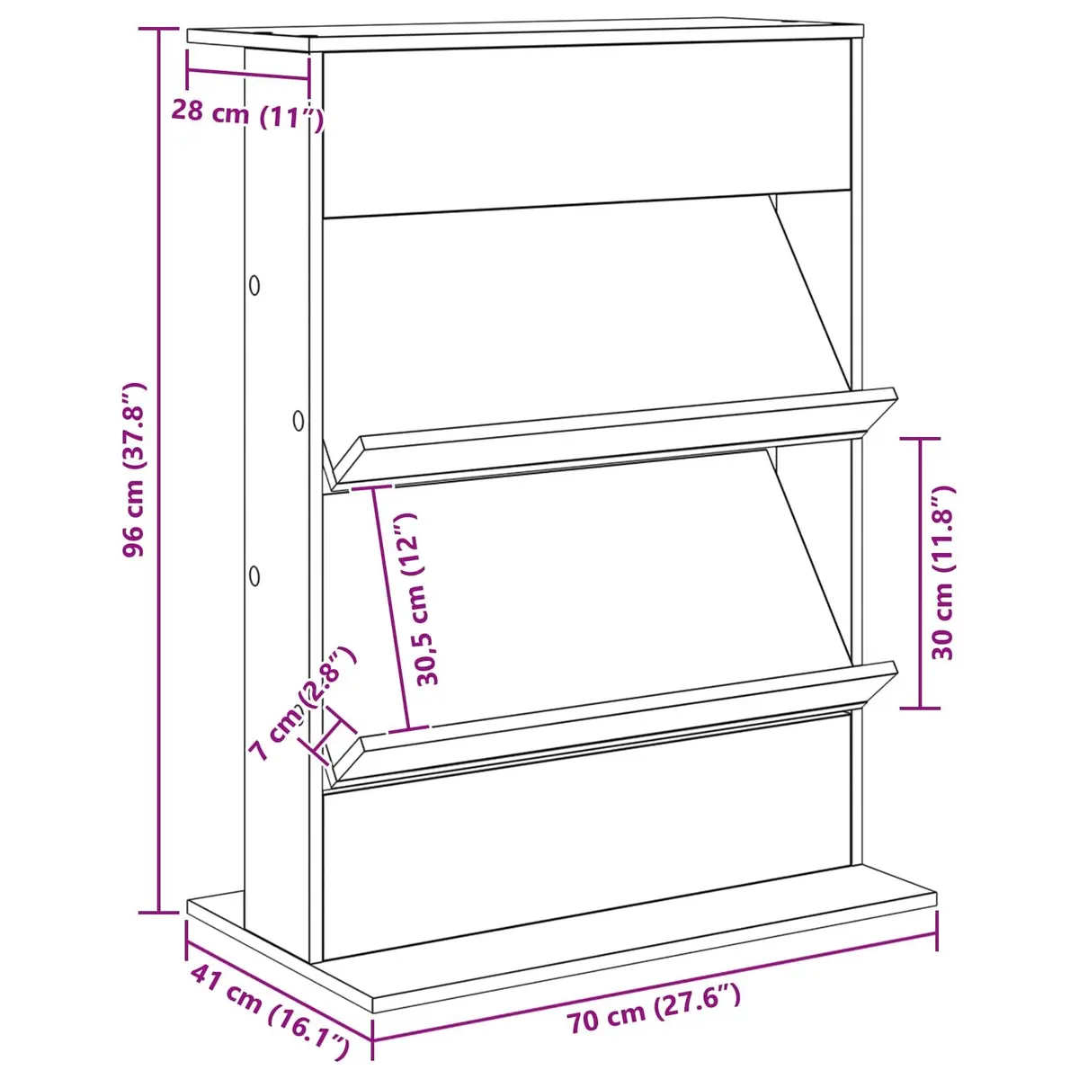 Magazine Rack Engineered Wood 70 x 41 x 96 cm Black Oak