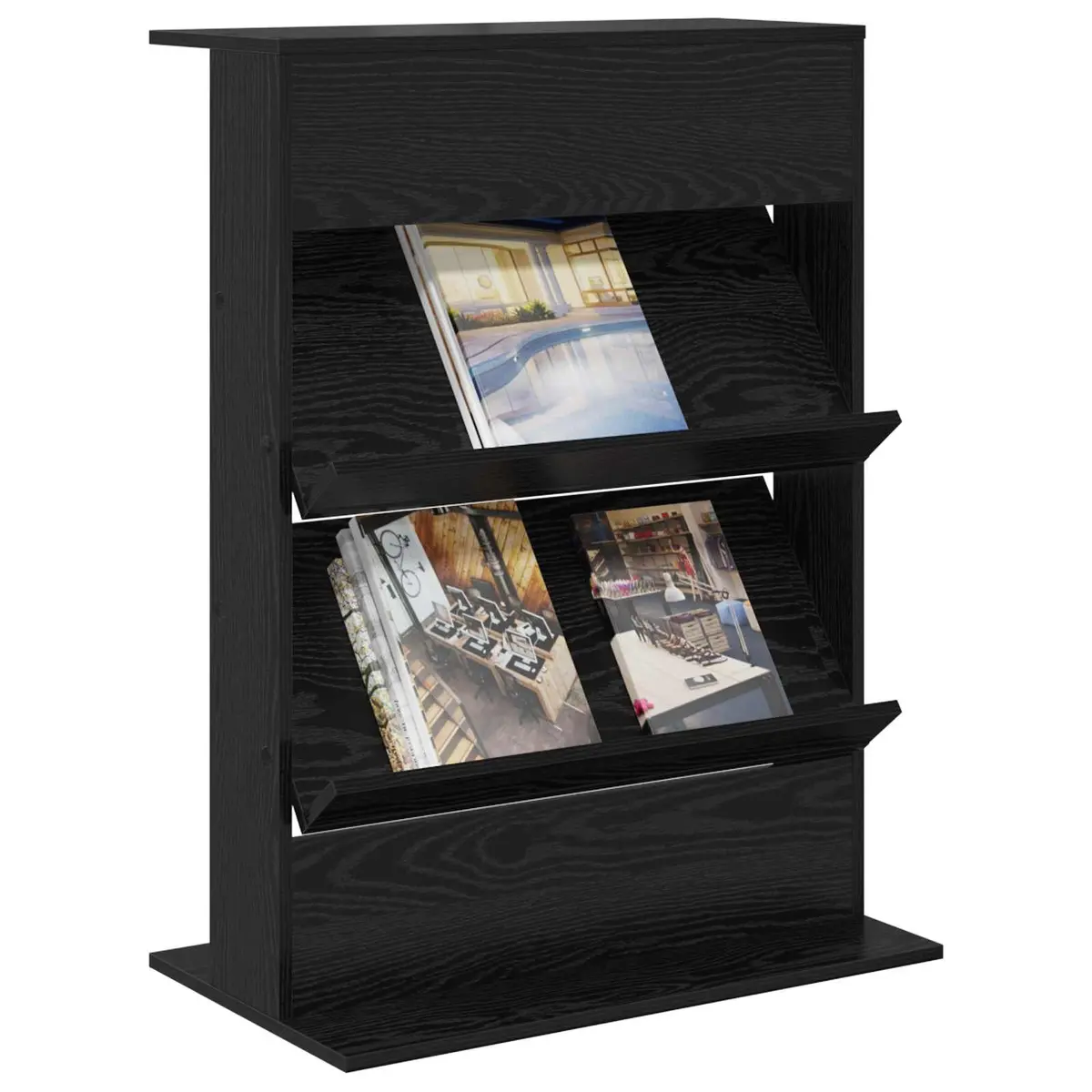 Magazine Rack Engineered Wood 70 x 41 x 96 cm Black Oak
