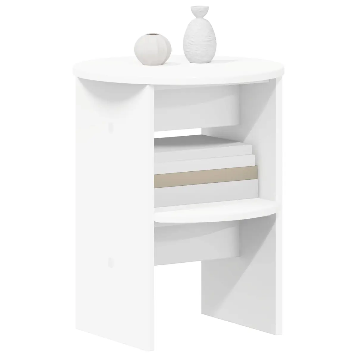 Side Cabinet 2 pcs White Round Modern Storage Furniture Living Room Engineered