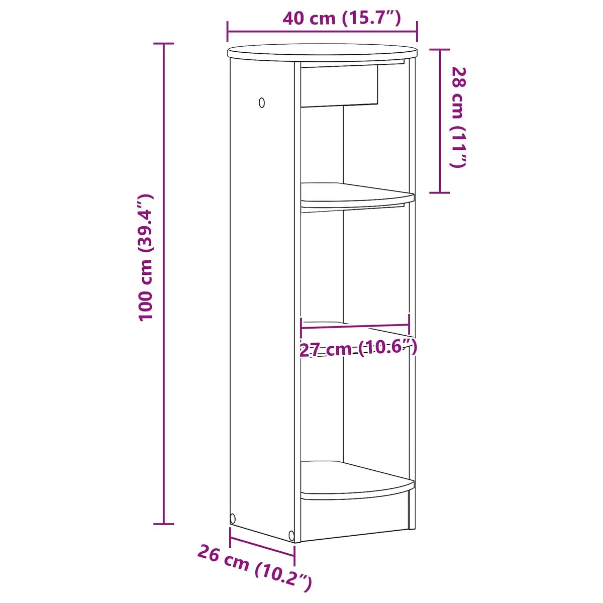 White Side Cabinet with Three Shelves 40x40x100cm