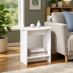 Sturdy White Accent Table for Living Room or Bedroom
