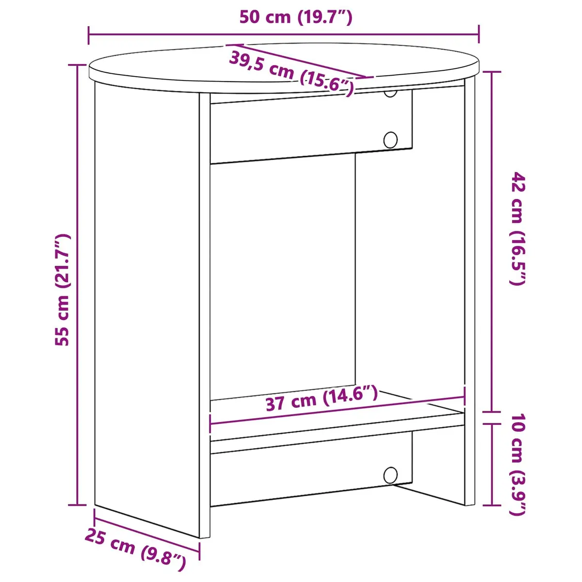 Side Table Engineered Wood 50x39.5x55cm White