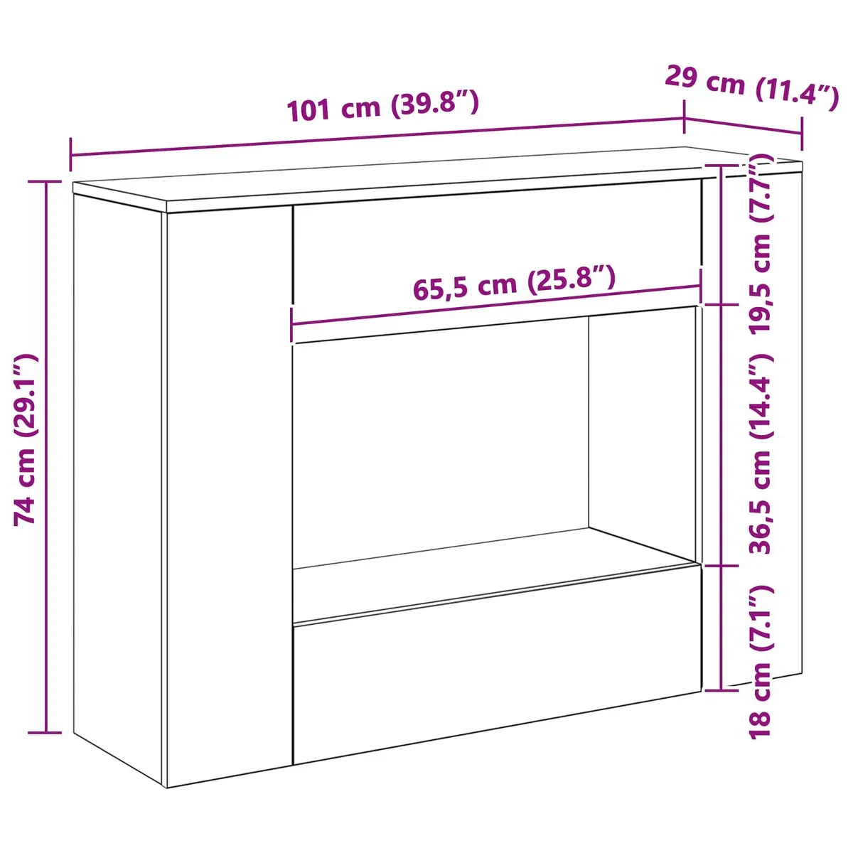 Console Table 101 x 29 x 74 cm with Shelves