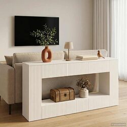 Stylish White Striped Console Table for Storage