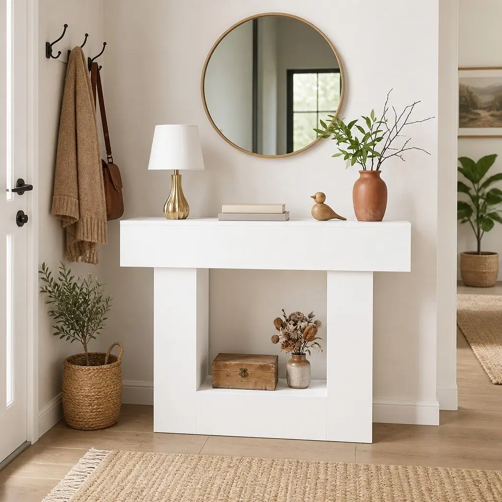 Console Table White Modern Minimalist Entryway Living Room Accent Storage Shelf