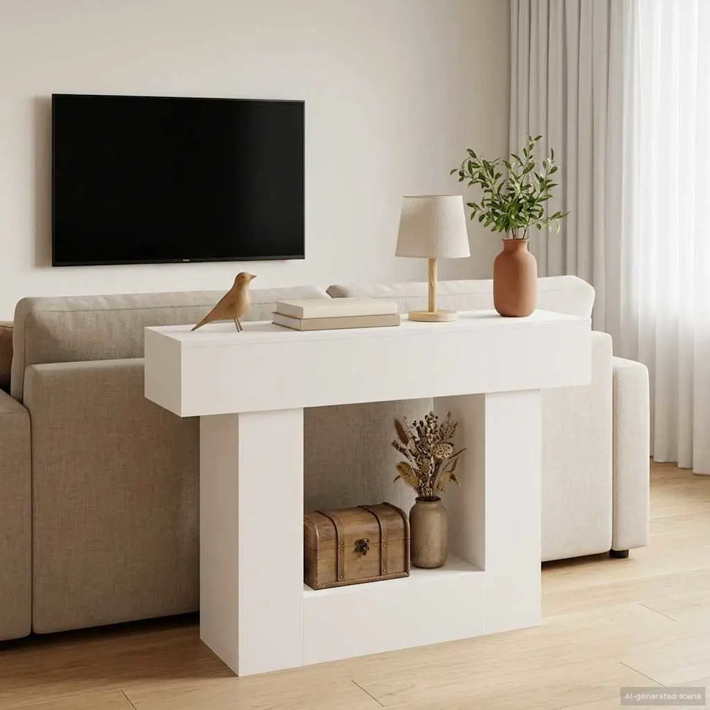 Console Table White Modern Minimalist Entryway Living Room Accent Storage Shelf