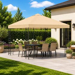 Cream Polyester Outdoor Gazebo with Steel Frame 3 x 3 m