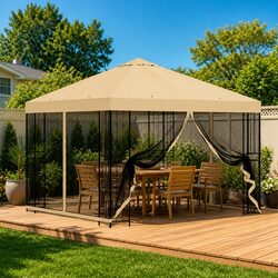 Sturdy 3 x 3 m Garden Gazebo with Cream Canopy