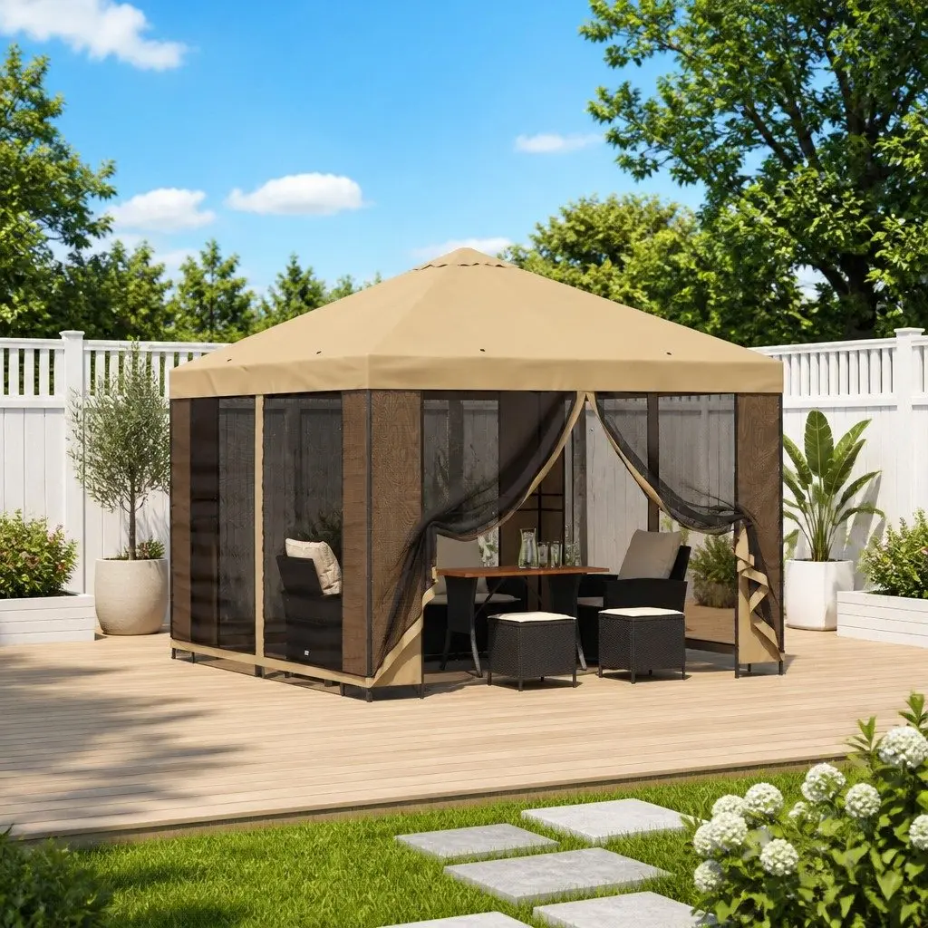3x3m Outdoor Gazebo with Cream Polyester Canopy