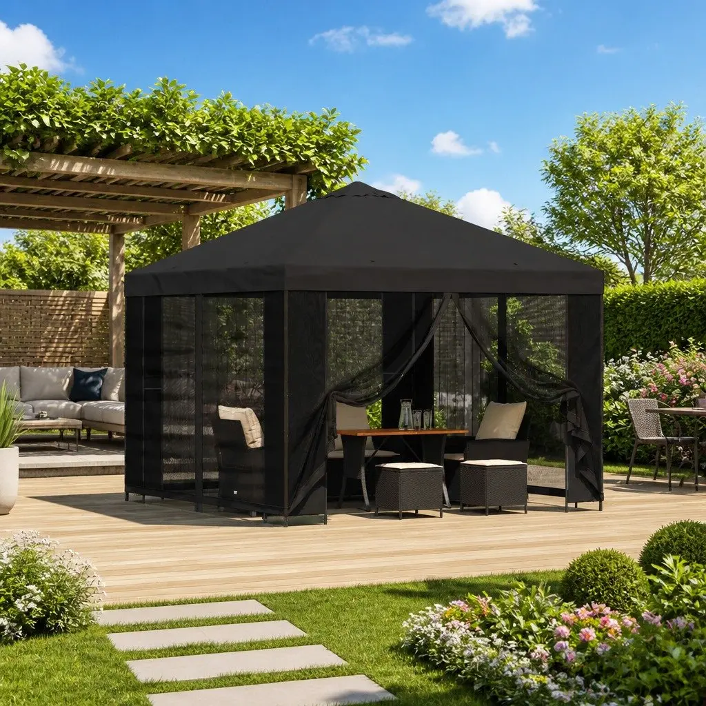 Garden Gazebo Steel 3x3m Anthracite Water-Resistant Polyester with Sidewalls