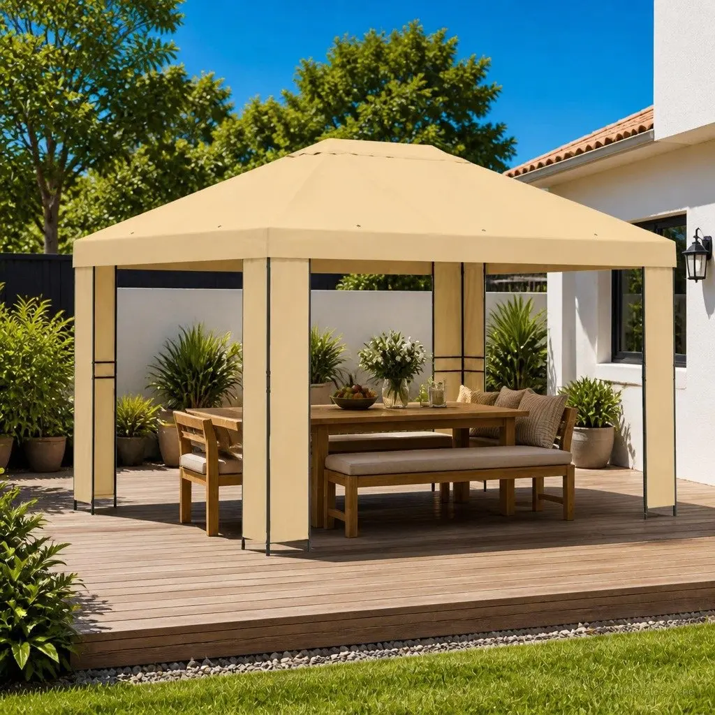 Cream 4x3m Gazebo Canopy with Steel Frame