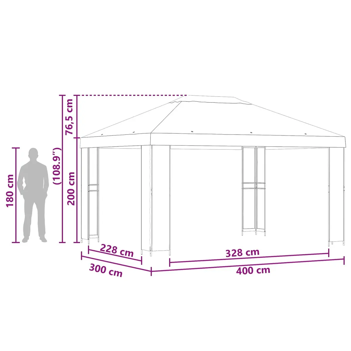 Cream 4x3m Gazebo Canopy with Steel Frame