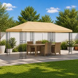 Premium Cream Polyester Garden Gazebo Canopy 6 x 3 m