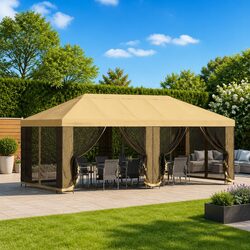 Durable Cream Gazebo Canopy with Sidewalls 600.5 x 300.5 cm