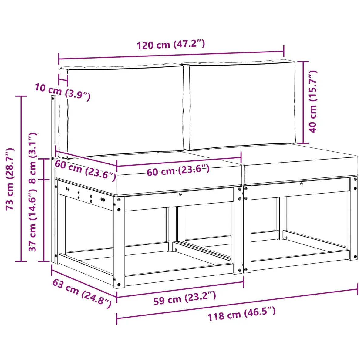 Brown Acacia Wood Modular Outdoor Middle Sofa Section